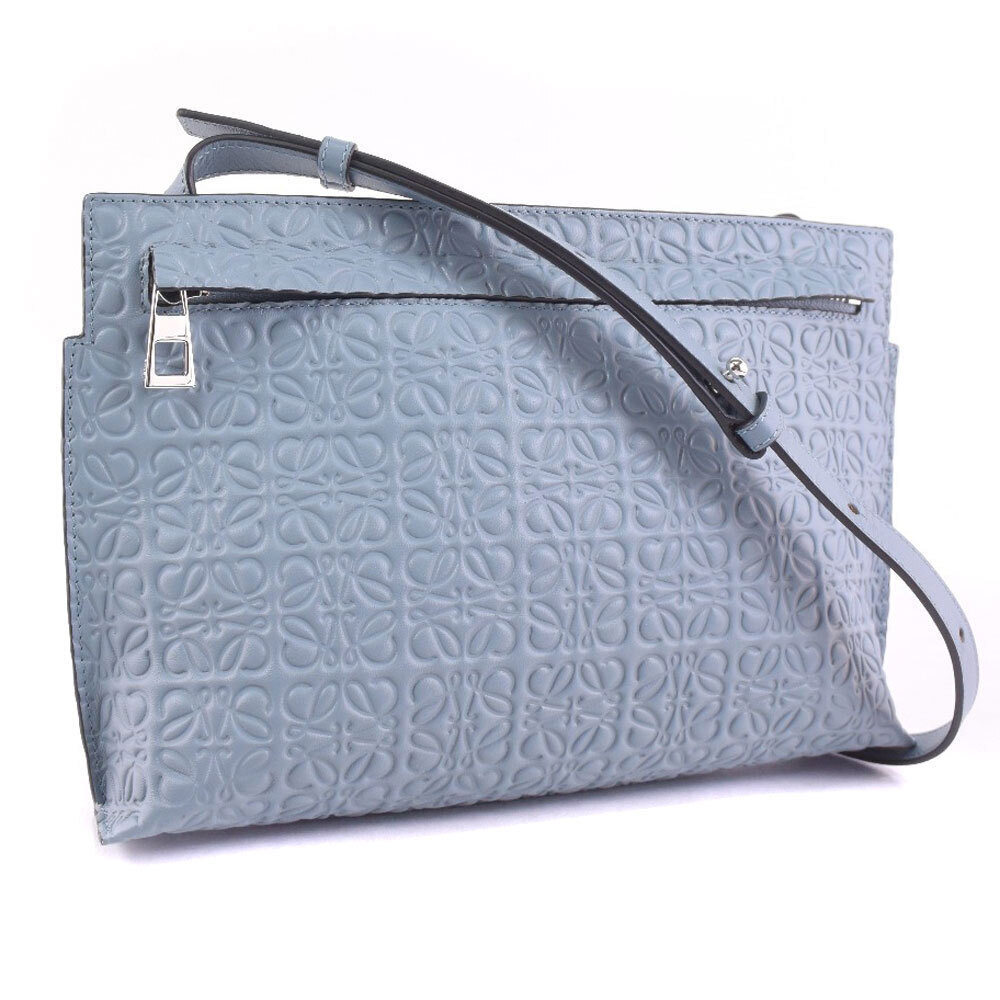 LOEWE Shoulder Bag Leather Blue Zipper